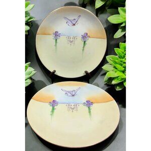 Vintage Hand Painted Butterfly & Flowers Porcelain Plate Set Gunther Studios